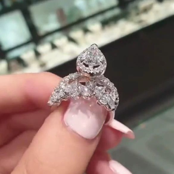 Wholesale Ladies Wedding Jewelry Copper Zircon Water Drop Pear Shaped Ring