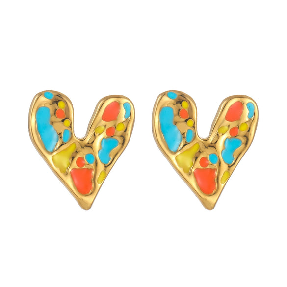 Wholesale Lady Style Sweet Love Stainless Steel Heartshaped Earrings Gold Plated For Women