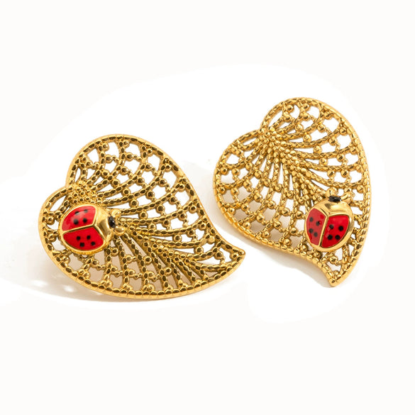 Wholesale Ladybug Insect Shape Electroplated Stainless Steel Earrings For Women Ins Style Jewelry