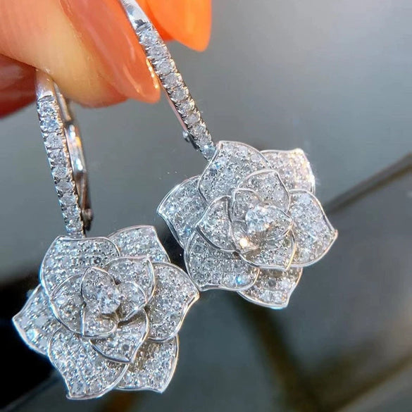 Wholesale Lady's Copper Geometric And Flower Earrings With Microencrusted Diamond Zircon