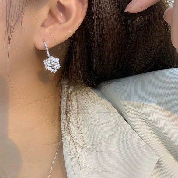 Wholesale Lady's Copper Geometric And Flower Earrings With Microencrusted Diamond Zircon