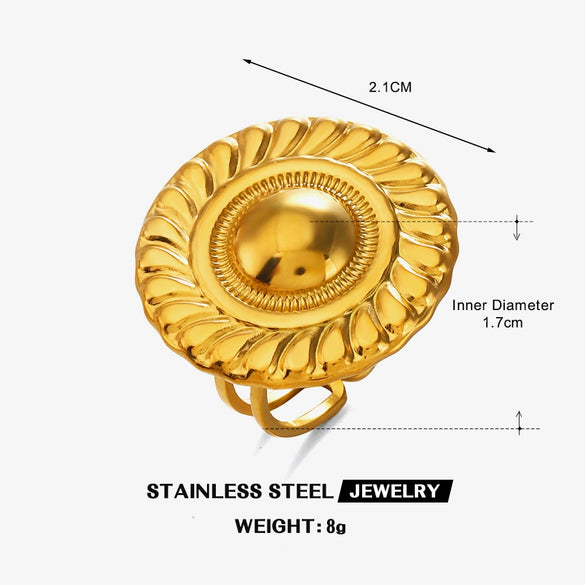Wholesale Lady's Exaggerated Retro Geometric Round Open Stainless Steel Electroplated Ring Accessories