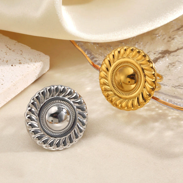 Wholesale Lady's Exaggerated Retro Geometric Round Open Stainless Steel Electroplated Ring Accessories