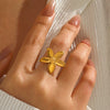Wholesale Lady's Exquisite Flower Shaped Stainless Steel Hip Hop Ring With Electroplating
