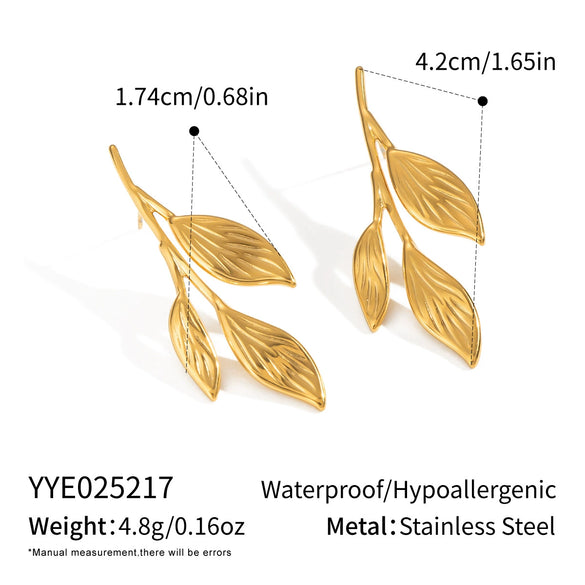 Wholesale Lady's Fresh Elegant Leaf Geometric Stainless Steel Earrings With Electroplating Jewelry