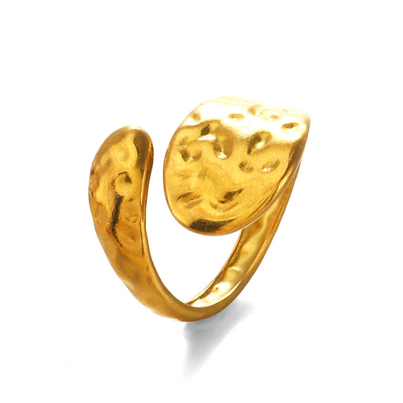 Wholesale Lady's Geometric Hammer Pattern Stainless Steel And Resin Ring With Electroplating
