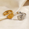 Wholesale Lady's Geometric Hammer Pattern Stainless Steel And Resin Ring With Electroplating