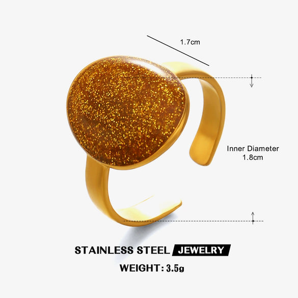 Wholesale Lady's Geometric Oval Oil Drop Open Adjustable Stainless Steel Ring With Electroplating