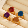 Wholesale Lady's Geometric Oval Oil Drop Open Adjustable Stainless Steel Ring With Electroplating
