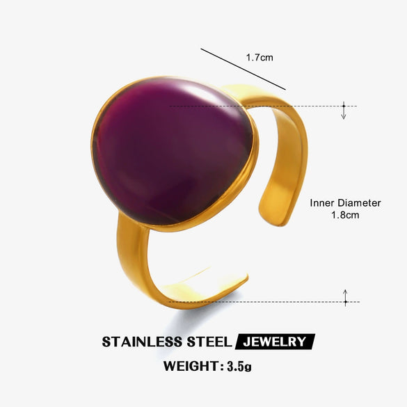 Wholesale Lady's Geometric Oval Oil Drop Open Adjustable Stainless Steel Ring With Electroplating