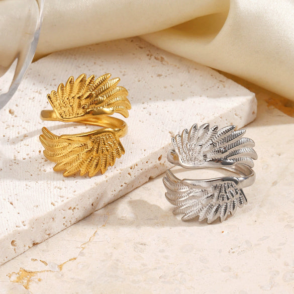 Wholesale Lady's Geometric Stainless Steel Electroplated Wing Ring