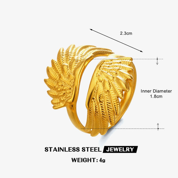 Wholesale Lady's Geometric Stainless Steel Electroplated Wing Ring