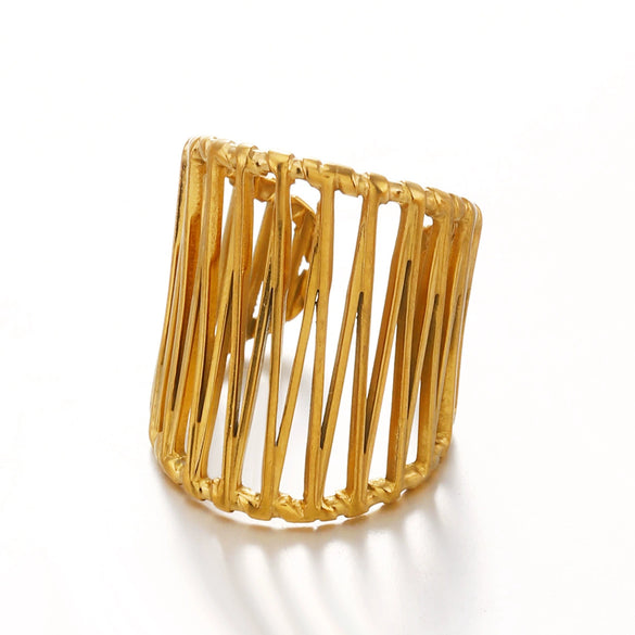 Wholesale Lady's Geometric Stainless Steel Exaggerated Thick Line Hip Hop Opening Adjustable Ring With 18K Gold Plated Electroplating