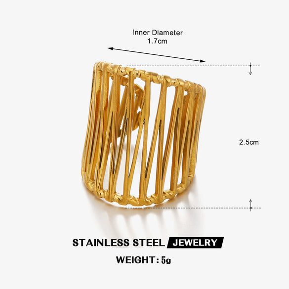 Wholesale Lady's Geometric Stainless Steel Exaggerated Thick Line Hip Hop Opening Adjustable Ring With 18K Gold Plated Electroplating