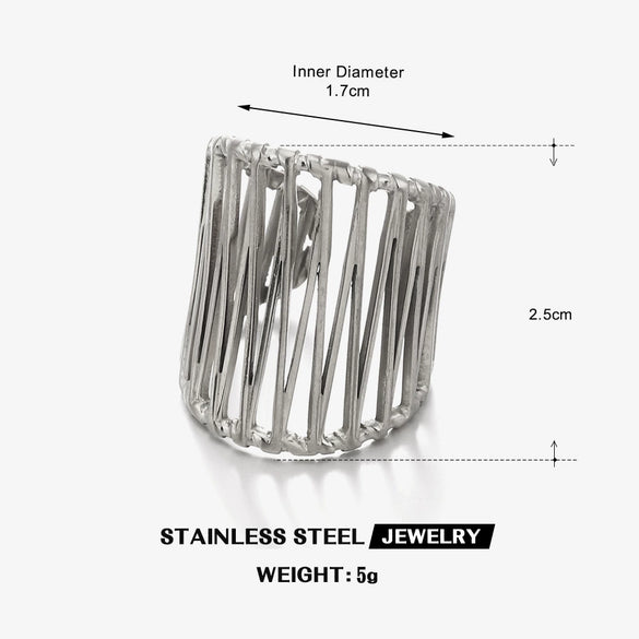 Wholesale Lady's Geometric Stainless Steel Exaggerated Thick Line Hip Hop Opening Adjustable Ring With 18K Gold Plated Electroplating
