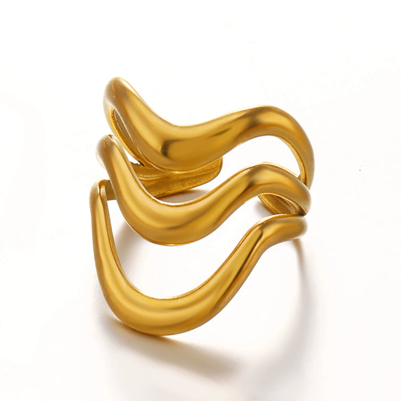 Wholesale Lady's Geometric Stainless Steel Gold Plated Opening Ring