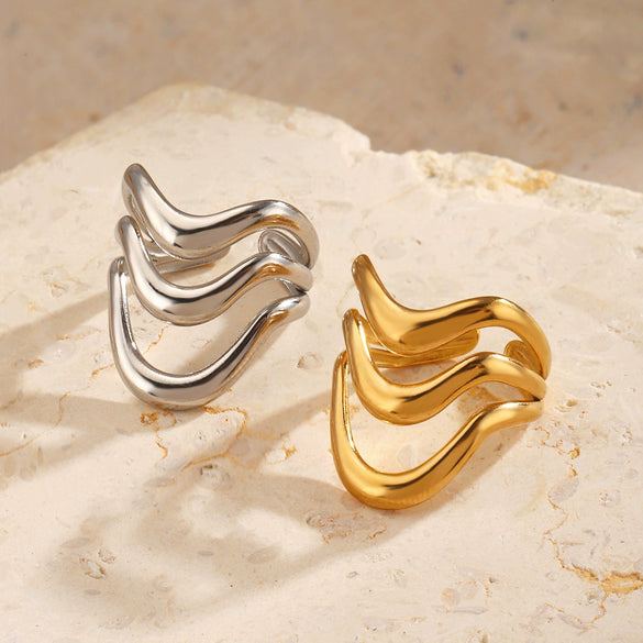 Wholesale Lady's Geometric Stainless Steel Gold Plated Opening Ring