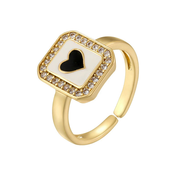 Wholesale Lady's Hiphop Style Copper Ring With Oil Dripping Process And Heartshaped Geometric Pattern