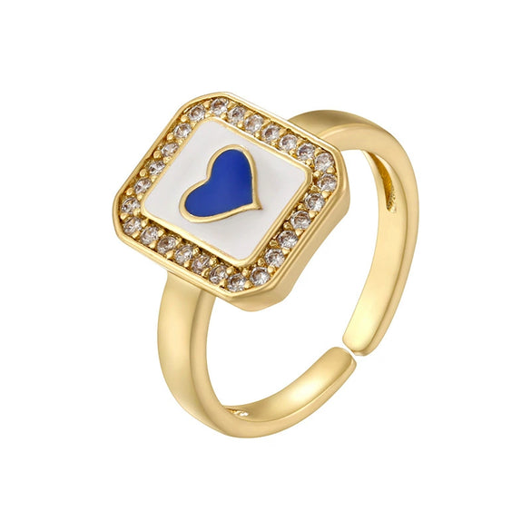 Wholesale Lady's Hiphop Style Copper Ring With Oil Dripping Process And Heartshaped Geometric Pattern