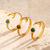 Wholesale Lady's Minimalist Geometric Natural Stone Turquoise Malachite Tiger's Eye Inlaid Stainless Steel Adjustable Ring