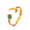 Wholesale Lady's Minimalist Geometric Natural Stone Turquoise Malachite Tiger's Eye Inlaid Stainless Steel Adjustable Ring