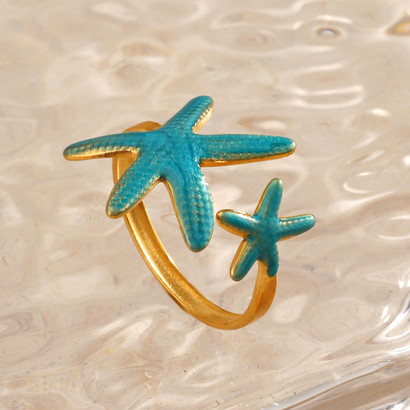 Wholesale Lady's Minimalist Stainless Steel Geometric Starfish Ring With Electroplating And Marine Element