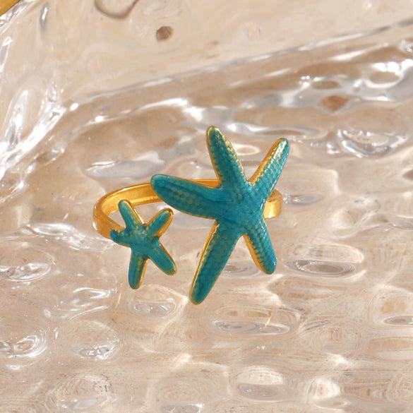 Wholesale Lady's Minimalist Stainless Steel Geometric Starfish Ring With Electroplating And Marine Element