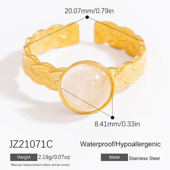 Wholesale Lady's Natural Stone Stainless Steel Geometric Ring With Electroplating Ins Minimalist Style