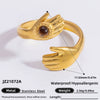 Wholesale Lady's Natural Stone Stainless Steel Geometric Ring With Electroplating Ins Minimalist Style