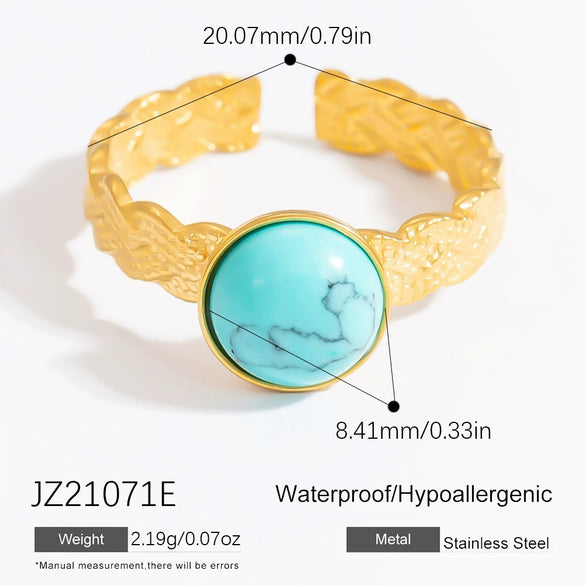Wholesale Lady's Natural Stone Stainless Steel Geometric Ring With Electroplating Ins Minimalist Style