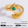 Wholesale Lady's Natural Stone Stainless Steel Geometric Ring With Electroplating Ins Minimalist Style