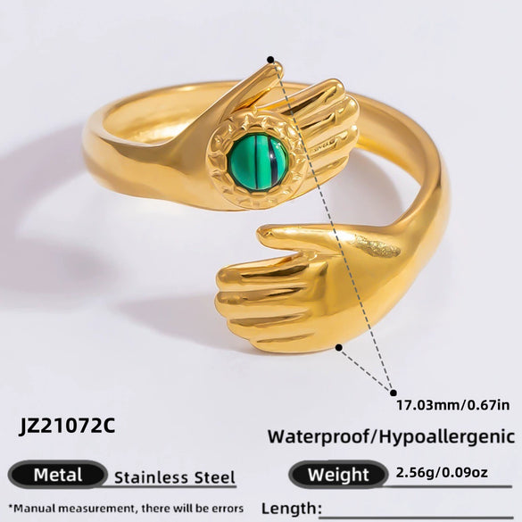 Wholesale Lady's Natural Stone Stainless Steel Geometric Ring With Electroplating Ins Minimalist Style