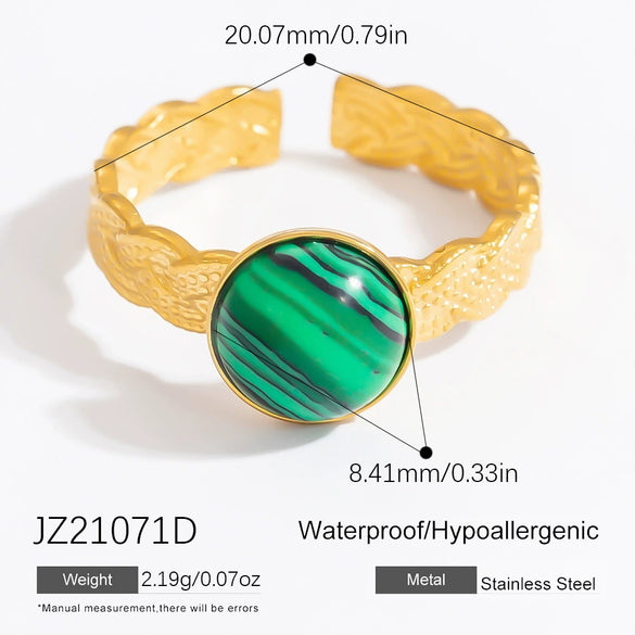 Wholesale Lady's Natural Stone Stainless Steel Geometric Ring With Electroplating Ins Minimalist Style