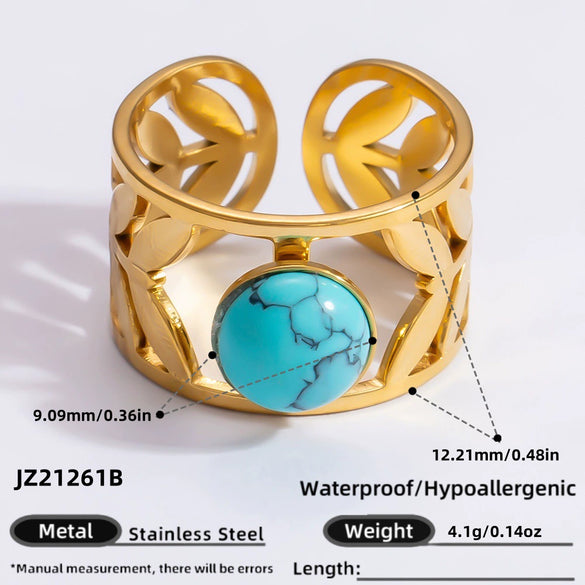 Wholesale Lady's Natural Stone Stainless Steel Geometric Ring With Electroplating Ins Minimalist Style