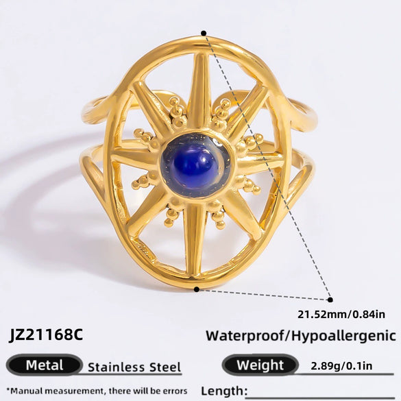 Wholesale Lady's Natural Stone Stainless Steel Geometric Ring With Electroplating Ins Minimalist Style
