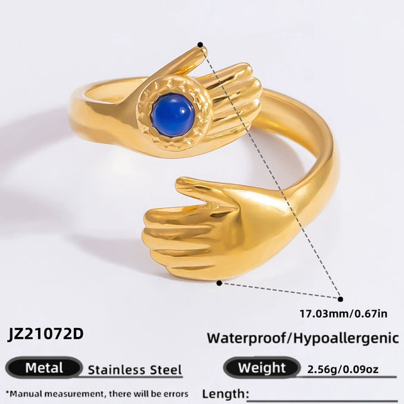 Wholesale Lady's Natural Stone Stainless Steel Geometric Ring With Electroplating Ins Minimalist Style