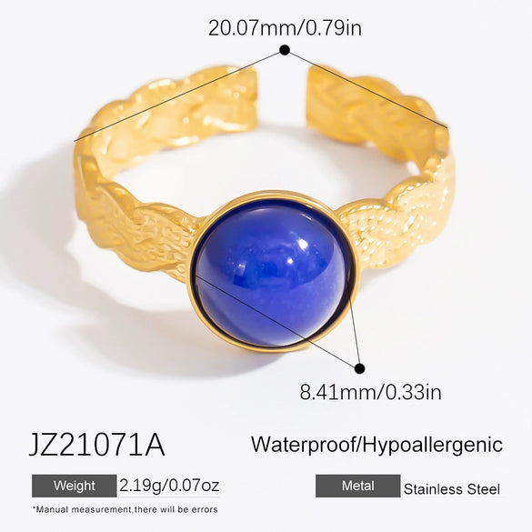 Wholesale Lady's Natural Stone Stainless Steel Geometric Ring With Electroplating Ins Minimalist Style