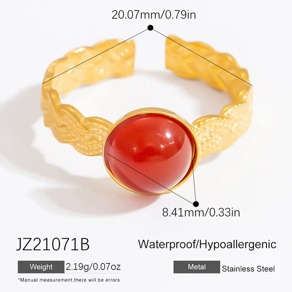 Wholesale Lady's Natural Stone Stainless Steel Geometric Ring With Electroplating Ins Minimalist Style