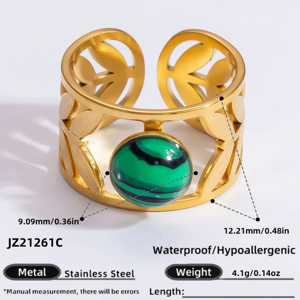 Wholesale Lady's Natural Stone Stainless Steel Geometric Ring With Electroplating Ins Minimalist Style