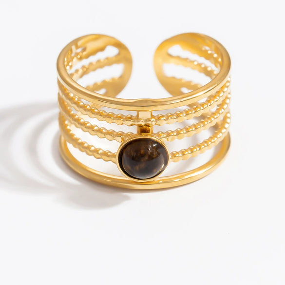 Wholesale Lady's Natural Stone Stainless Steel Geometric Ring With Electroplating Ins Minimalist Style