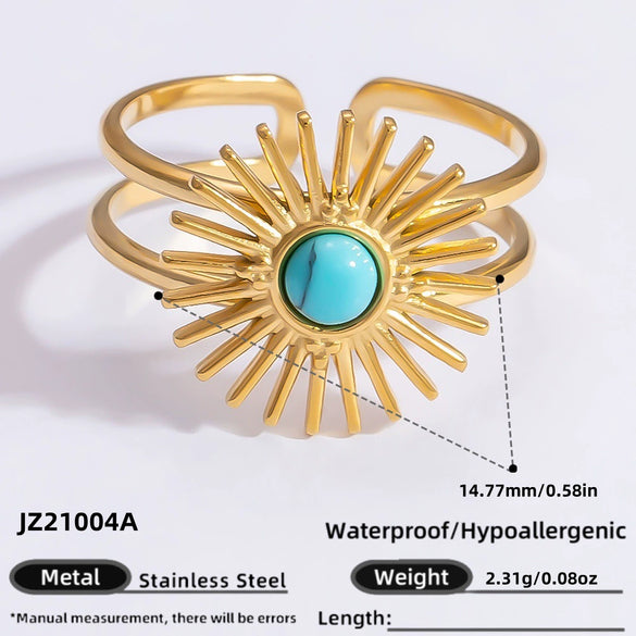 Wholesale Lady's Natural Stone Stainless Steel Geometric Ring With Electroplating Ins Minimalist Style