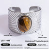 Wholesale Lady's Natural Stone Stainless Steel Geometric Ring With Electroplating Ins Minimalist Style