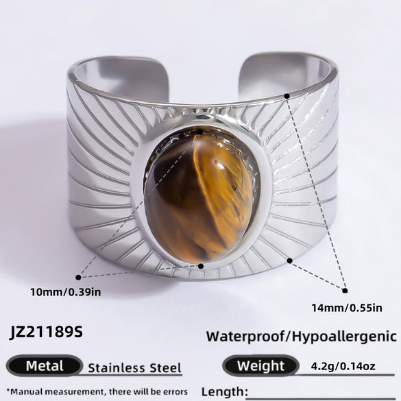 Wholesale Lady's Natural Stone Stainless Steel Geometric Ring With Electroplating Ins Minimalist Style