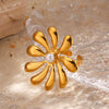 Wholesale Lady's Simple Style Flower Ring Stainless Steel Pearl Electroplated Retro Inlaid