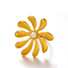 Wholesale Lady's Simple Style Flower Ring Stainless Steel Pearl Electroplated Retro Inlaid