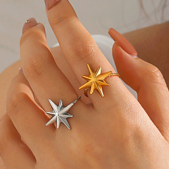 Wholesale Lady's Stainless Steel And Resin Geometric Eightpointed Star Ring With Electroplating