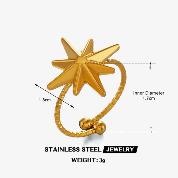 Wholesale Lady's Stainless Steel And Resin Geometric Eightpointed Star Ring With Electroplating