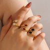 Wholesale Lady's Stainless Steel And Resin Geometric Oval Open Ring With Oil Drop Design And Electroplating