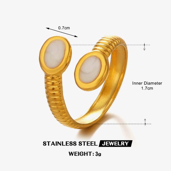 Wholesale Lady's Stainless Steel And Resin Geometric Oval Open Ring With Oil Drop Design And Electroplating
