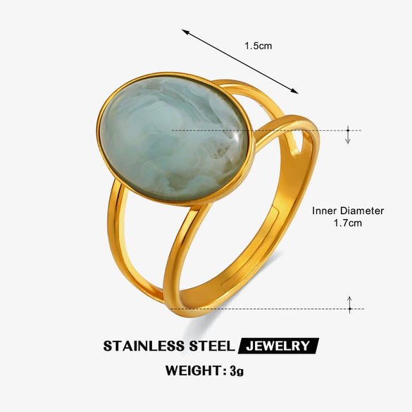Wholesale Lady's Stainless Steel And Resin Geometric Oval Ring With Electroplating